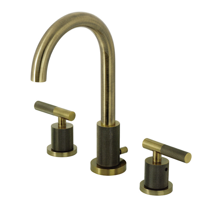 Convergent FSC892KNLAB Two-Handle 3-Hole Deck Mount Widespread Bathroom Faucet with Knurled Handle and Brass Pop-Up, Antique Brass