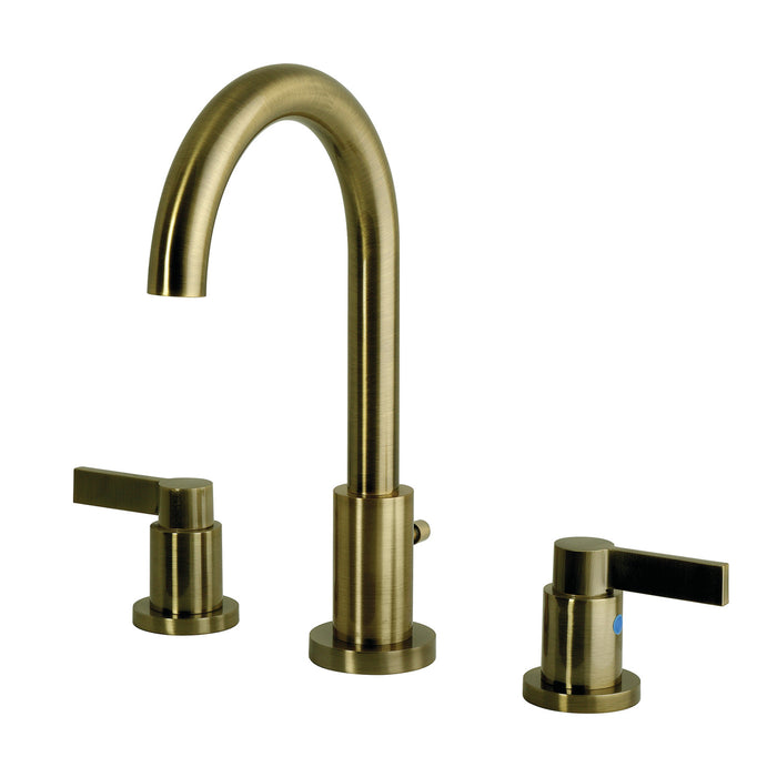 Kingston NuvoFusion FSC892NDLAB Two-Handle 3-Hole Deck Mount Widespread Bathroom Faucet with Brass Pop-Up, Antique Brass