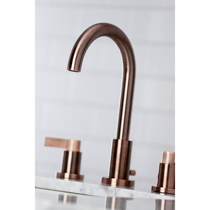 Kingston Sona FSC892NDLAC - NuvoFusion Two-Handle 3-Hole Deck Mount Widespread Bathroom Faucet with Brass Pop-Up, Antique Copper