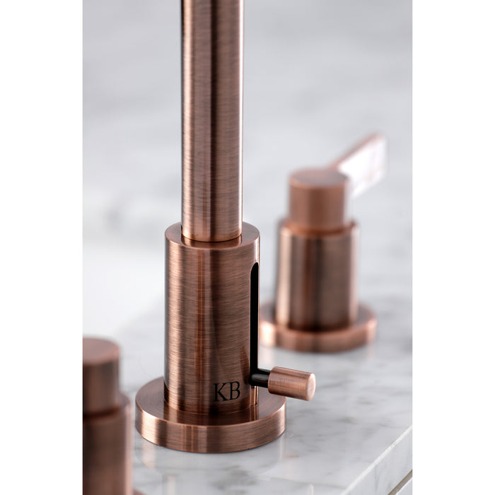 Kingston Sona FSC892NDLAC - NuvoFusion Two-Handle 3-Hole Deck Mount Widespread Bathroom Faucet with Brass Pop-Up, Antique Copper