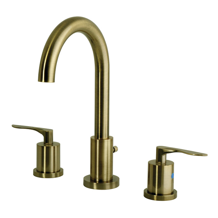 Kingston Serena FSC892SVLAB Two-Handle 3-Hole Deck Mount Widespread Bathroom Faucet with Brass Pop-Up, Antique Brass