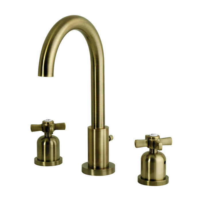 Kingston Millennium FSC892ZXAB Two-Handle 3-Hole Deck Mount Widespread Bathroom Faucet with Brass Pop-Up, Antique Brass