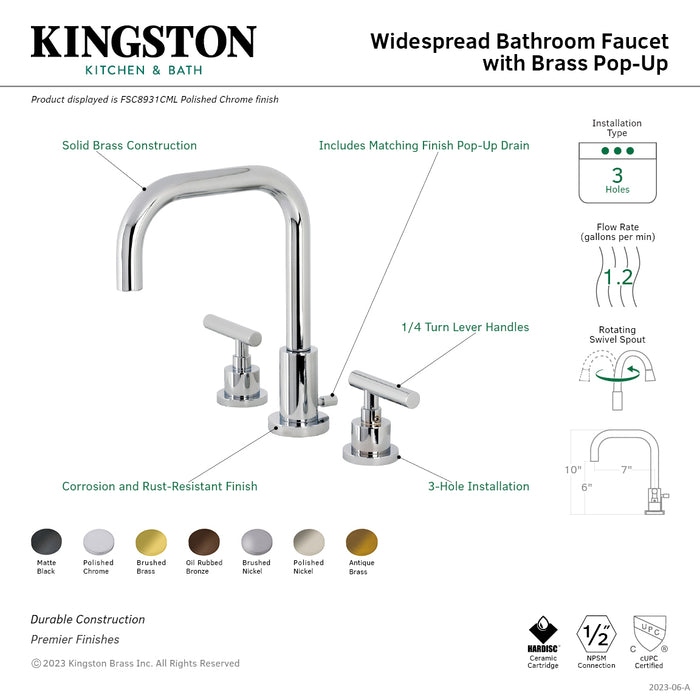 Kingston Sona FSC8930CML - Manhattan Two-Handle 3-Hole Deck Mount Widespread Bathroom Faucet with Brass Pop-Up, Matte Black