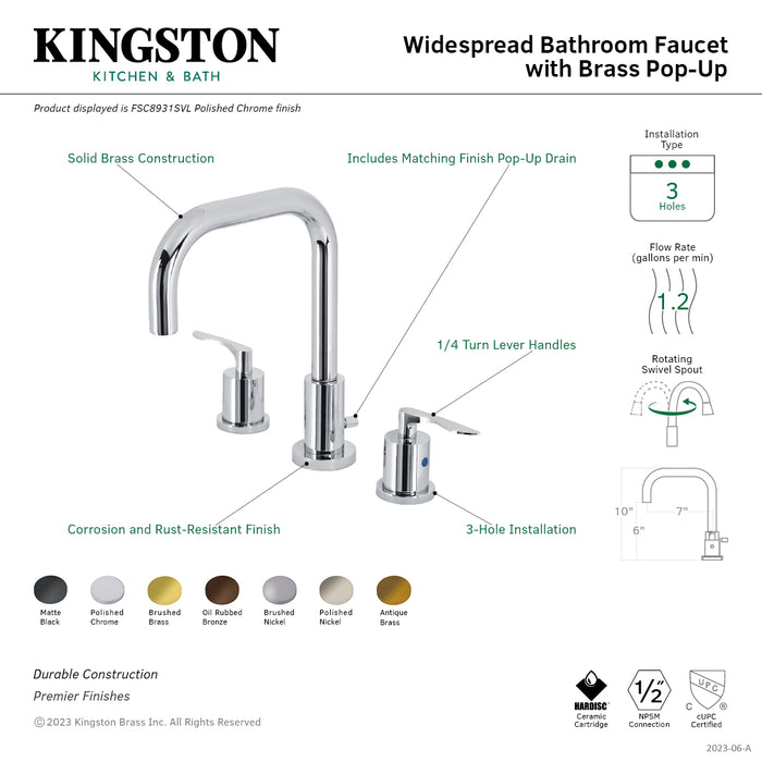 Kingston Tulare FSC8930SVL - Serena Widespread Bathroom Faucet with Brass Pop-Up, Matte Black