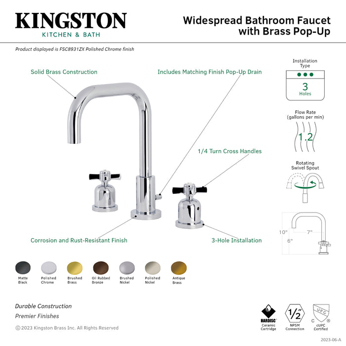 Kingston Sona FSC8930ZX - Millennium Two-Handle 3-Hole Deck Mount Widespread Bathroom Faucet with Brass Pop-Up, Matte Black