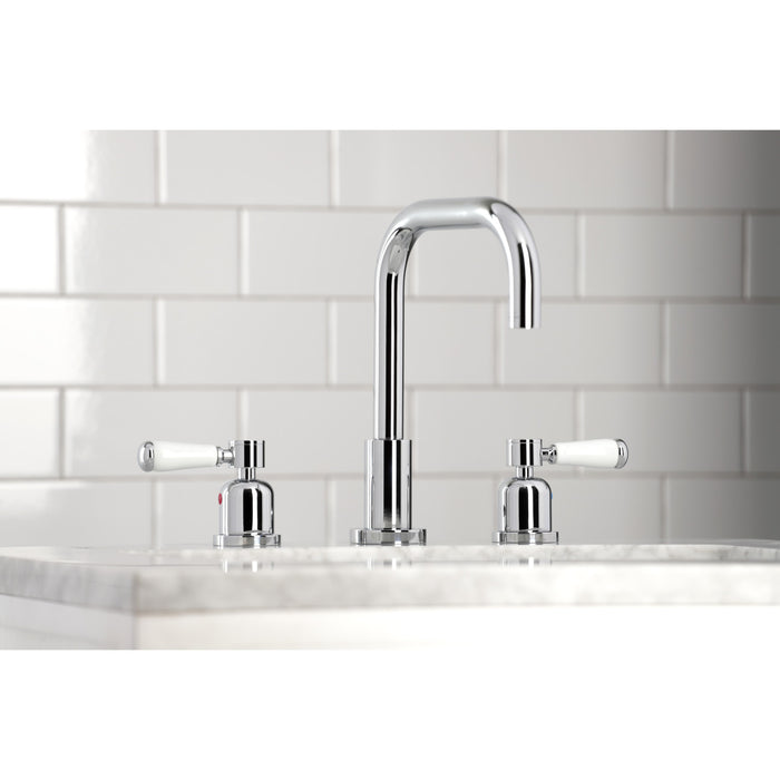 Kingston Tulare FSC8931DPL - Paris Two-Handle 3-Hole Deck Mount Widespread Bathroom Faucet with Brass Pop-Up, Polished Chrome
