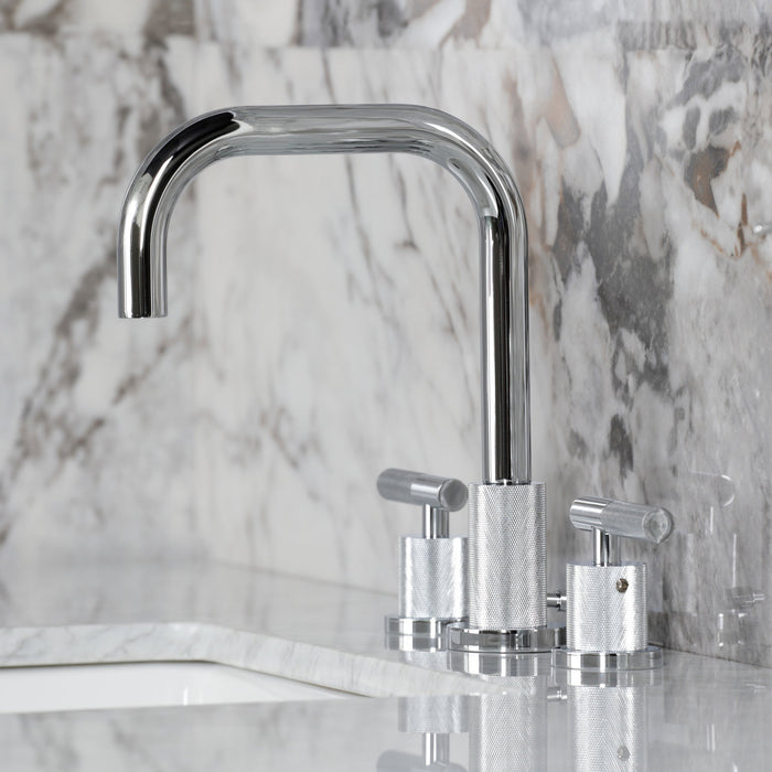Kingston Sona FSC8931KNL - Convergent Two-Handle 3-Hole Deck Mount Widespread Bathroom Faucet with Knurled Handle and Brass Pop-Up, Polished Chrome