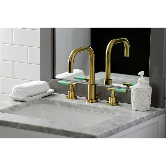 Kaiser FSC8933CKL Two-Handle 3-Hole Deck Mount Widespread Bathroom Faucet with Brass Pop-Up, Brushed Brass