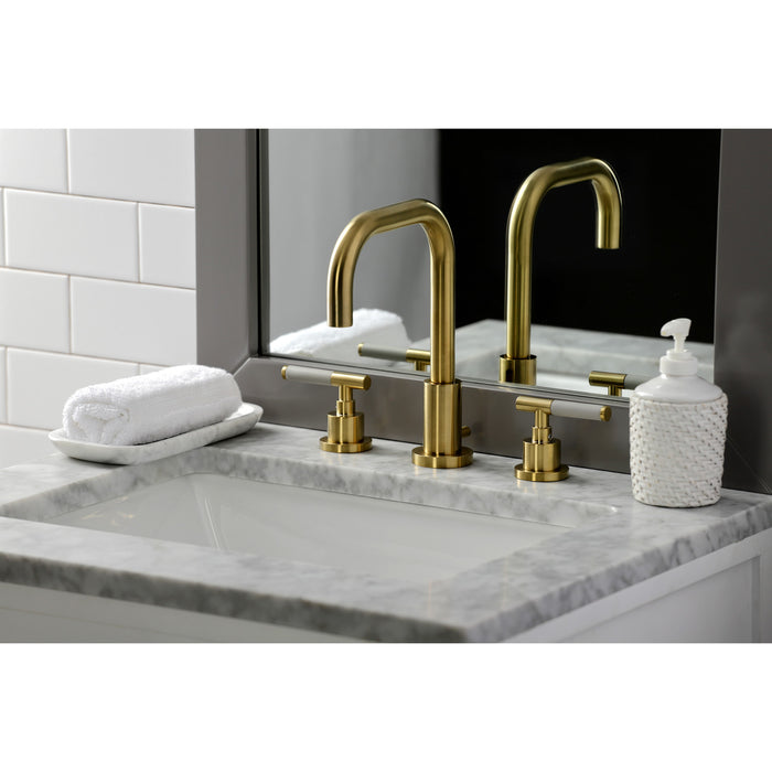 Kaiser FSC8933CKL Two-Handle 3-Hole Deck Mount Widespread Bathroom Faucet with Brass Pop-Up, Brushed Brass