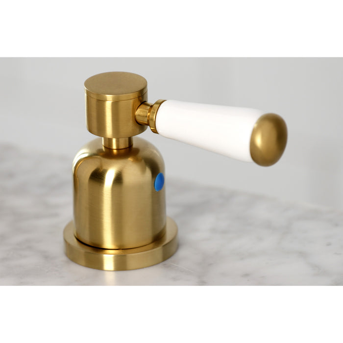 Kingston Tulare FSC8933DPL - Paris Two-Handle 3-Hole Deck Mount Widespread Bathroom Faucet with Brass Pop-Up, Brushed Brass