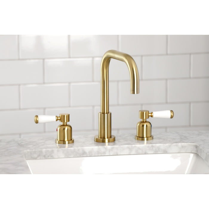 Kingston Tulare FSC8933DPL - Paris Two-Handle 3-Hole Deck Mount Widespread Bathroom Faucet with Brass Pop-Up, Brushed Brass