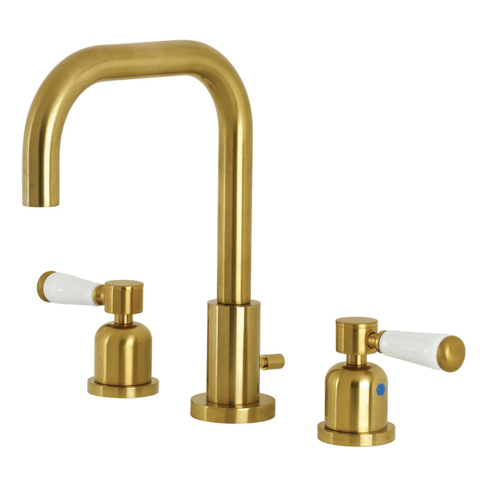 Kingston Tulare FSC8933DPL - Paris Two-Handle 3-Hole Deck Mount Widespread Bathroom Faucet with Brass Pop-Up, Brushed Brass