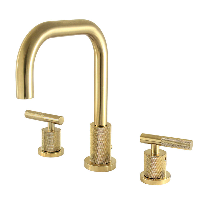 Convergent FSC8933KNL Two-Handle 3-Hole Deck Mount Widespread Bathroom Faucet with Knurled Handle and Brass Pop-Up Drain, Brushed Brass