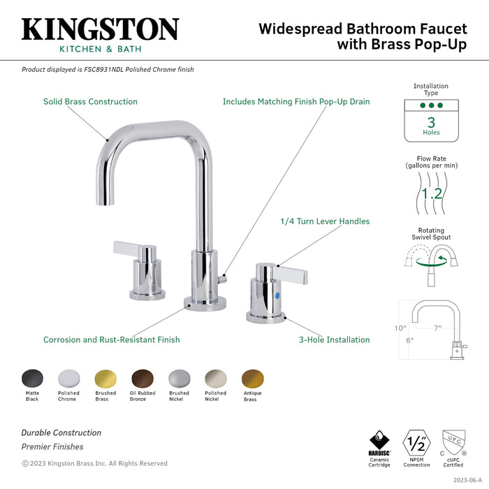 Kingston Sona FSC8933NDL - NuvoFusion Two-Handle 3-Hole Deck Mount Widespread Bathroom Faucet with Brass Pop-Up, Brushed Brass