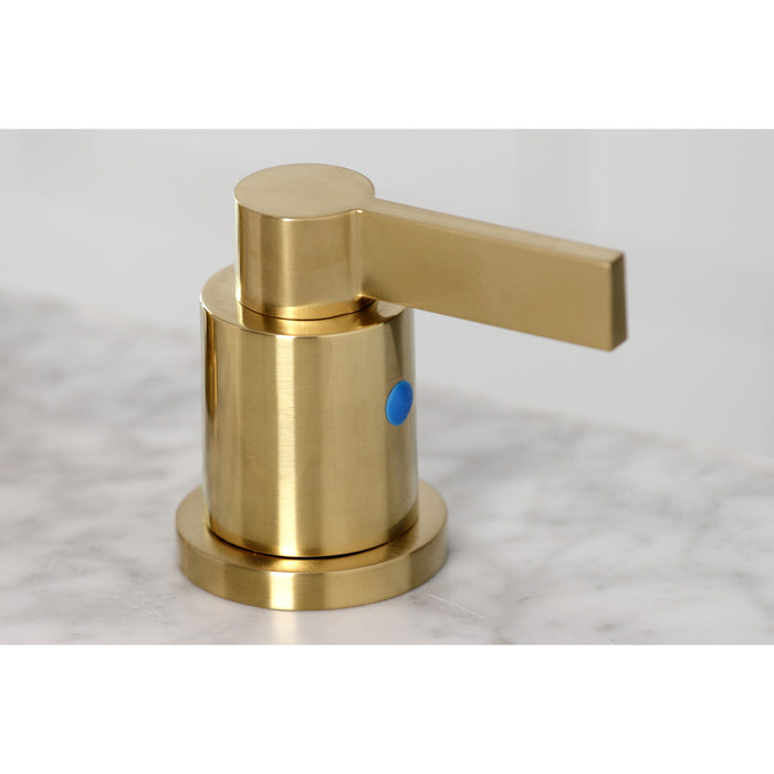 Kingston Sona FSC8933NDL - NuvoFusion Two-Handle 3-Hole Deck Mount Widespread Bathroom Faucet with Brass Pop-Up, Brushed Brass