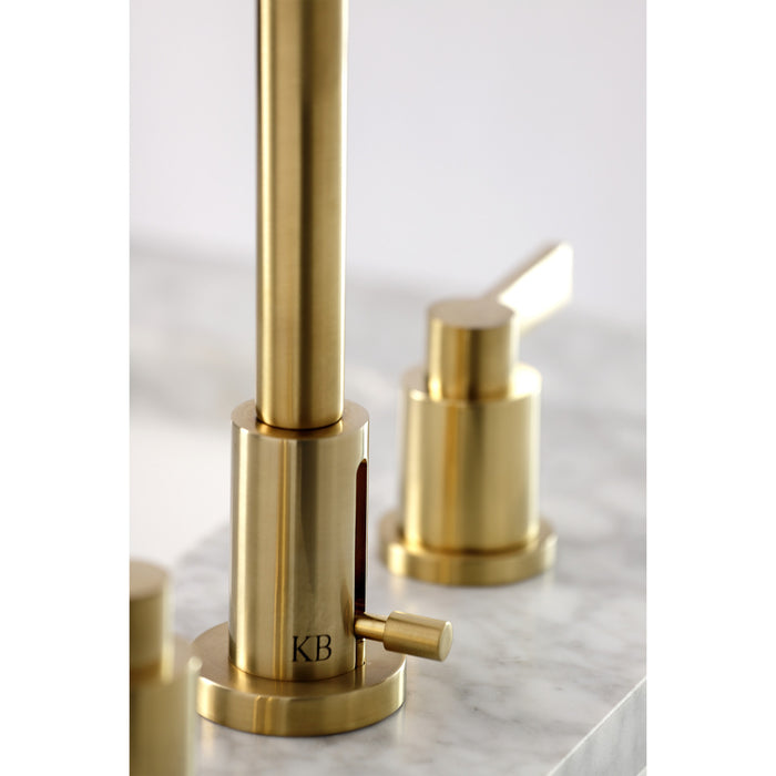Kingston Sona FSC8933NDL - NuvoFusion Two-Handle 3-Hole Deck Mount Widespread Bathroom Faucet with Brass Pop-Up, Brushed Brass