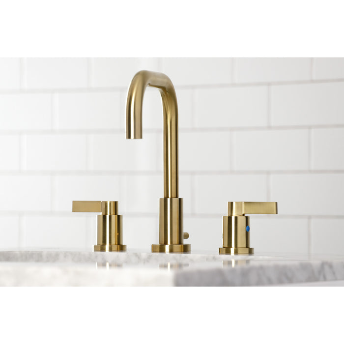 NuvoFusion FSC8933NDL Two-Handle 3-Hole Deck Mount Widespread Bathroom Faucet with Pop-Up Drain, Brushed Brass