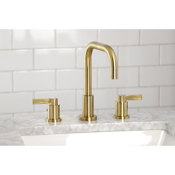 NuvoFusion FSC8933NDL Two-Handle 3-Hole Deck Mount Widespread Bathroom Faucet with Pop-Up Drain, Brushed Brass
