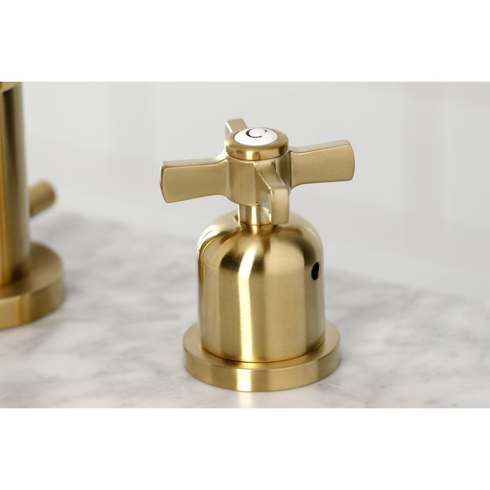 Kingston Sona FSC8933ZX - Millennium Two-Handle 3-Hole Deck Mount Widespread Bathroom Faucet with Brass Pop-Up, Brushed Brass