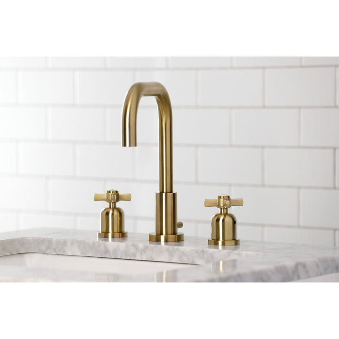 Kingston Sona FSC8933ZX - Millennium Two-Handle 3-Hole Deck Mount Widespread Bathroom Faucet with Brass Pop-Up, Brushed Brass
