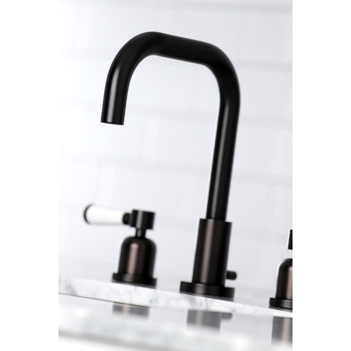 Kingston Tulare FSC8935DPL - Paris Two-Handle 3-Hole Deck Mount Widespread Bathroom Faucet with Brass Pop-Up, Oil Rubbed Bronze