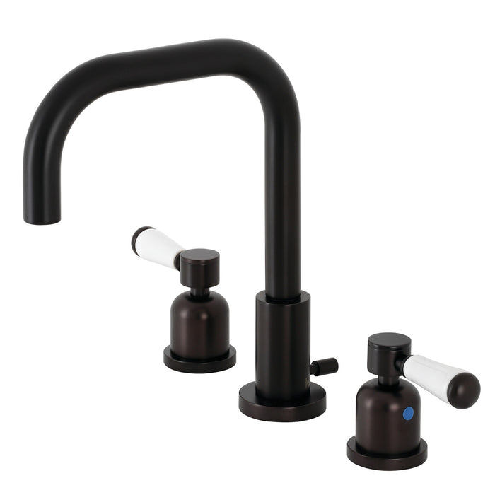 Kingston Tulare FSC8935DPL - Paris Two-Handle 3-Hole Deck Mount Widespread Bathroom Faucet with Brass Pop-Up, Oil Rubbed Bronze