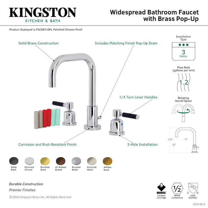 Kingston Sona FSC8938DKL - Kaiser Widespread Bathroom Faucet with Brass Pop-Up, Brushed Nickel