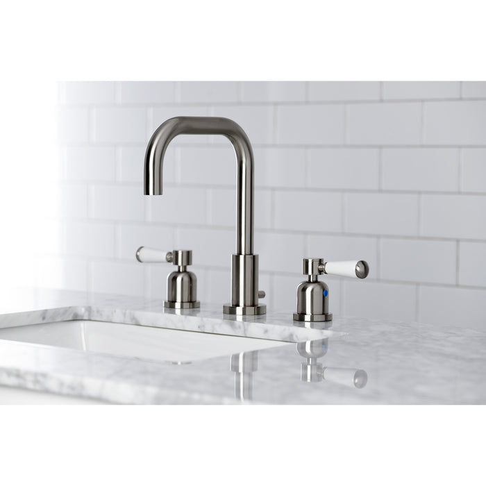 Kingston Tulare FSC8938DPL - Paris Two-Handle 3-Hole Deck Mount Widespread Bathroom Faucet with Brass Pop-Up, Brushed Nickel