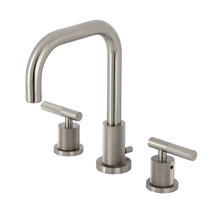 Kingston Sona FSC8938KNL - Convergent Two-Handle 3-Hole Deck Mount Widespread Bathroom Faucet with Knurled Handle and Brass Pop-Up, Brushed Nickel