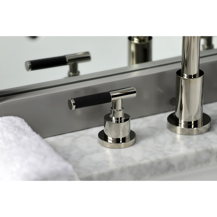 Kingston Sona FSC8939CKL - Kaiser Two-Handle 3-Hole Deck Mount Widespread Bathroom Faucet with Brass Pop-Up, Polished Nickel