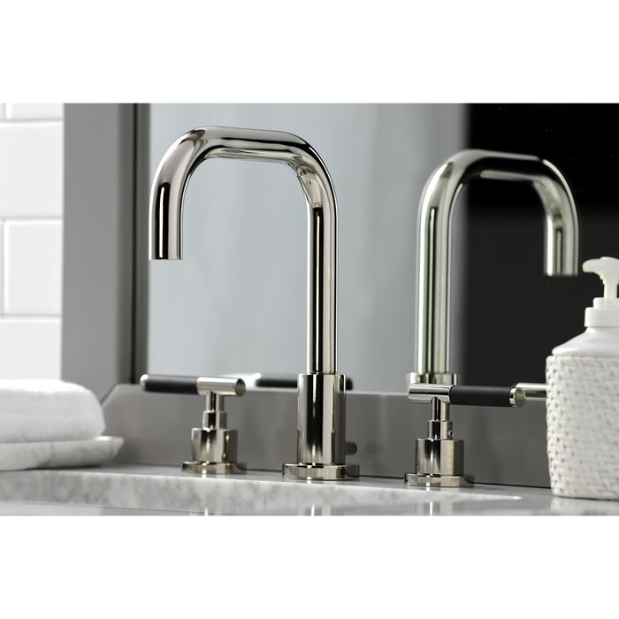 Kingston Sona FSC8939CKL - Kaiser Two-Handle 3-Hole Deck Mount Widespread Bathroom Faucet with Brass Pop-Up, Polished Nickel