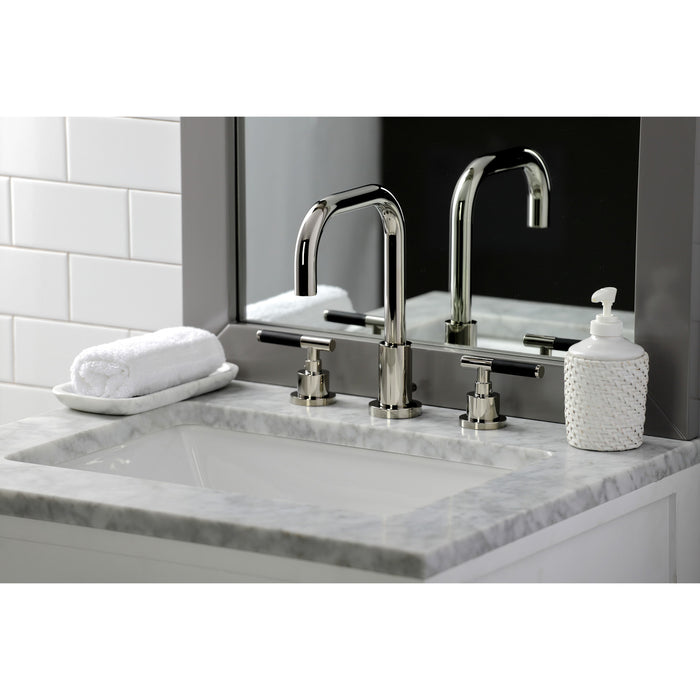 Kingston Sona FSC8939CKL - Kaiser Two-Handle 3-Hole Deck Mount Widespread Bathroom Faucet with Brass Pop-Up, Polished Nickel