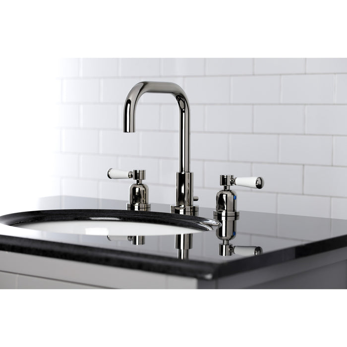 Kingston Tulare FSC8939DPL - Paris Two-Handle 3-Hole Deck Mount Widespread Bathroom Faucet with Brass Pop-Up, Polished Nickel