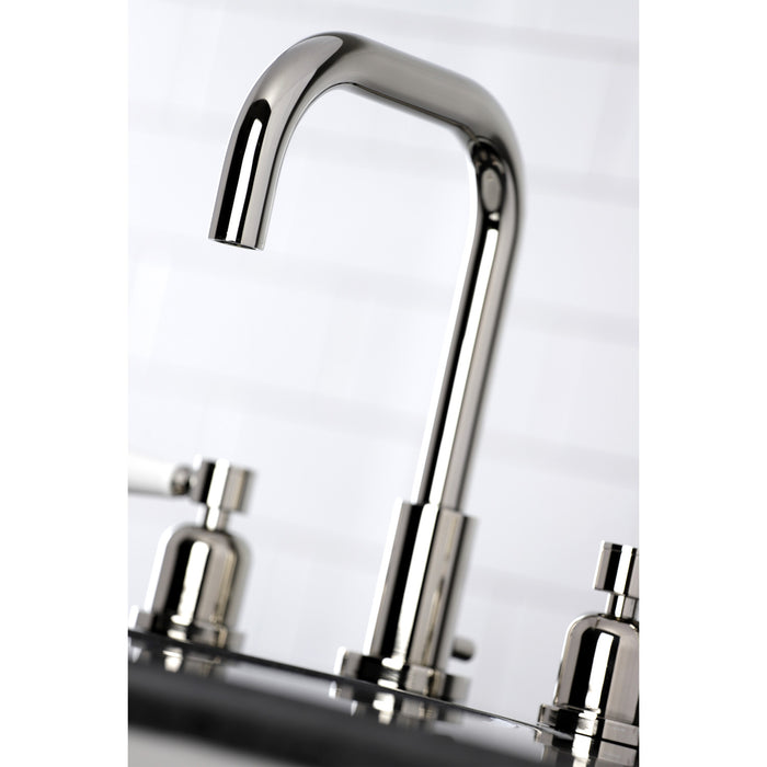 Kingston Tulare FSC8939DPL - Paris Two-Handle 3-Hole Deck Mount Widespread Bathroom Faucet with Brass Pop-Up, Polished Nickel