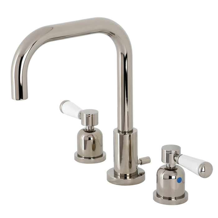 Kingston Tulare FSC8939DPL - Paris Two-Handle 3-Hole Deck Mount Widespread Bathroom Faucet with Brass Pop-Up, Polished Nickel