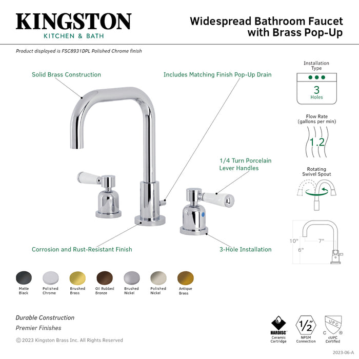 Kingston Tulare FSC893DPLAB - Paris Widespread Bathroom Faucet with Brass Pop-Up, Antique Brass