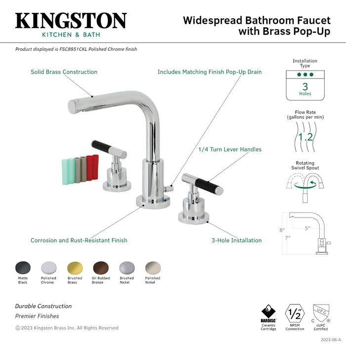 Kingston Sona FSC8950CKL - Kaiser Two-Handle 3-Hole Deck Mount Widespread Bathroom Faucet with Brass Pop-Up, Matte Black