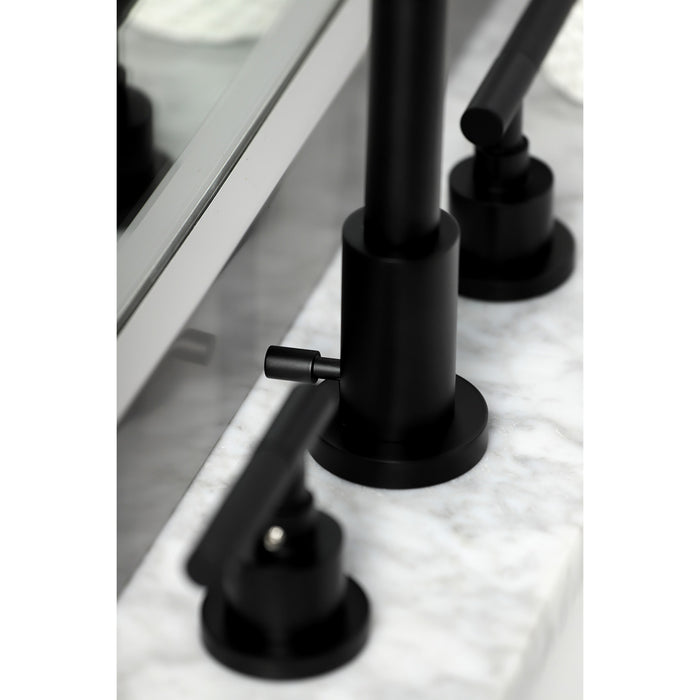 Kingston Sona FSC8950CKL - Kaiser Two-Handle 3-Hole Deck Mount Widespread Bathroom Faucet with Brass Pop-Up, Matte Black