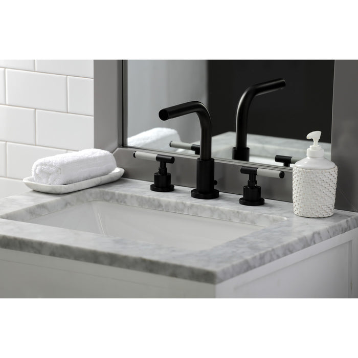 Kingston Sona FSC8950CKL - Kaiser Two-Handle 3-Hole Deck Mount Widespread Bathroom Faucet with Brass Pop-Up, Matte Black
