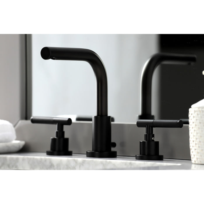 Kingston Sona FSC8950CKL - Kaiser Two-Handle 3-Hole Deck Mount Widespread Bathroom Faucet with Brass Pop-Up, Matte Black