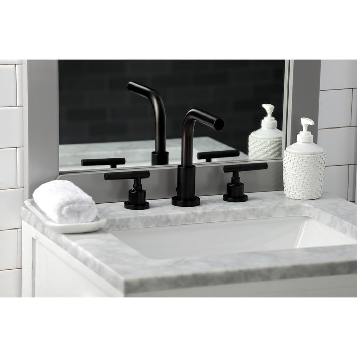 Kingston Sona FSC8950CKL - Kaiser Two-Handle 3-Hole Deck Mount Widespread Bathroom Faucet with Brass Pop-Up, Matte Black