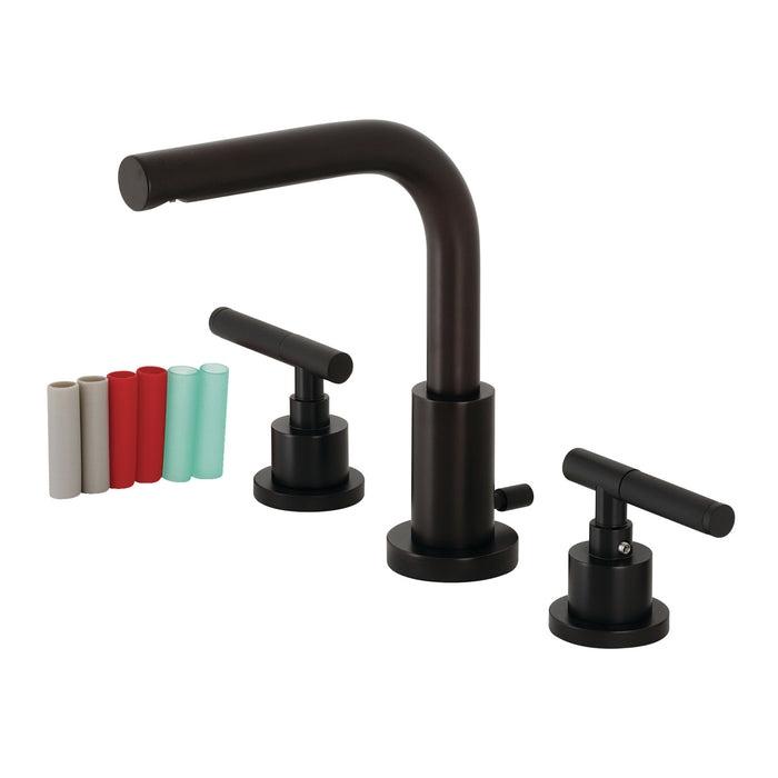 Kingston Sona FSC8950CKL - Kaiser Two-Handle 3-Hole Deck Mount Widespread Bathroom Faucet with Brass Pop-Up, Matte Black