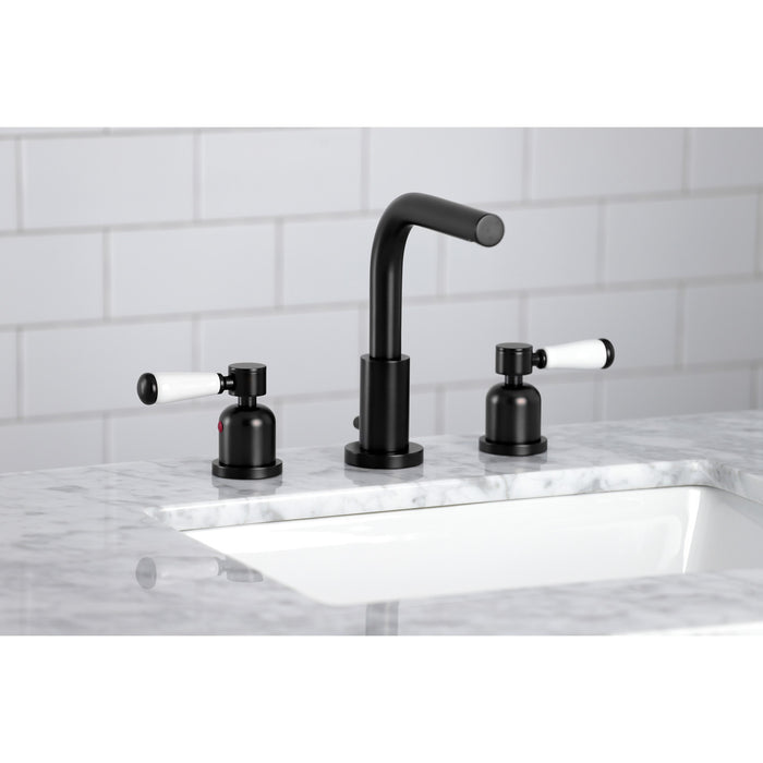 Kingston Tulare FSC8950DPL - Paris Two-Handle 3-Hole Deck Mount Widespread Bathroom Faucet with Brass Pop-Up, Matte Black