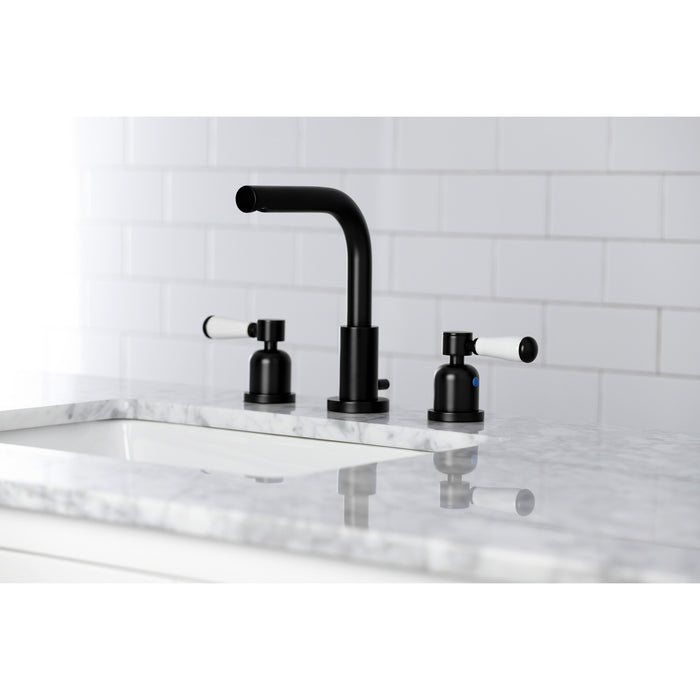 Kingston Tulare FSC8950DPL - Paris Two-Handle 3-Hole Deck Mount Widespread Bathroom Faucet with Brass Pop-Up, Matte Black