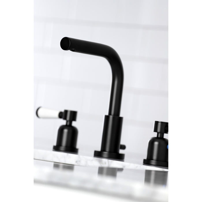Kingston Tulare FSC8950DPL - Paris Two-Handle 3-Hole Deck Mount Widespread Bathroom Faucet with Brass Pop-Up, Matte Black