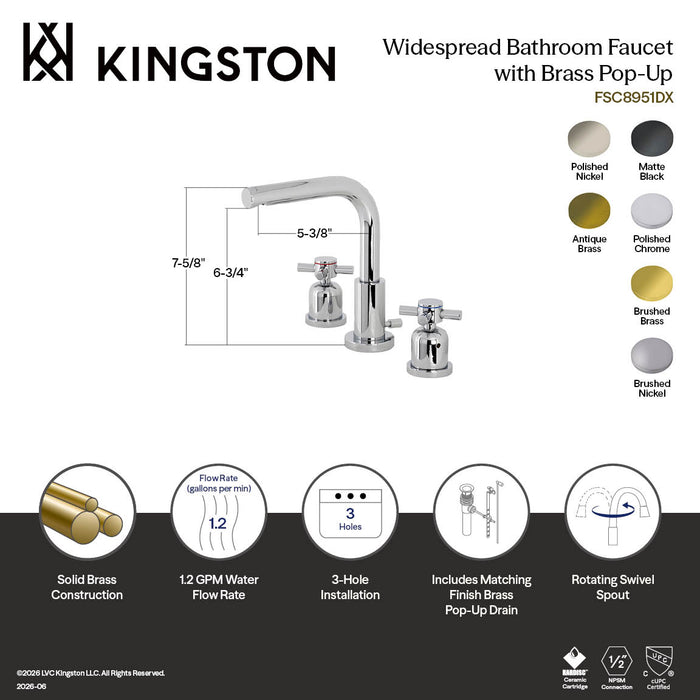 Kingston Sona FSC8950DX - Concord Two-Handle 3-Hole Deck Mount Widespread Bathroom Faucet with Brass Pop-Up, Matte Black