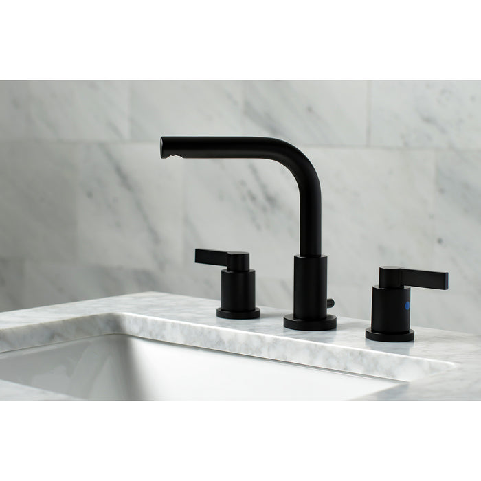 NuvoFusion FSC8950NDL Two-Handle 3-Hole Deck Mount Widespread Bathroom Faucet with Brass Pop-Up, Matte Black