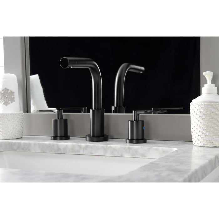 Kingston Tulare FSC8950SVL - Serena Two-Handle 3-Hole Deck Mount Widespread Bathroom Faucet with Brass Pop-Up, Matte Black