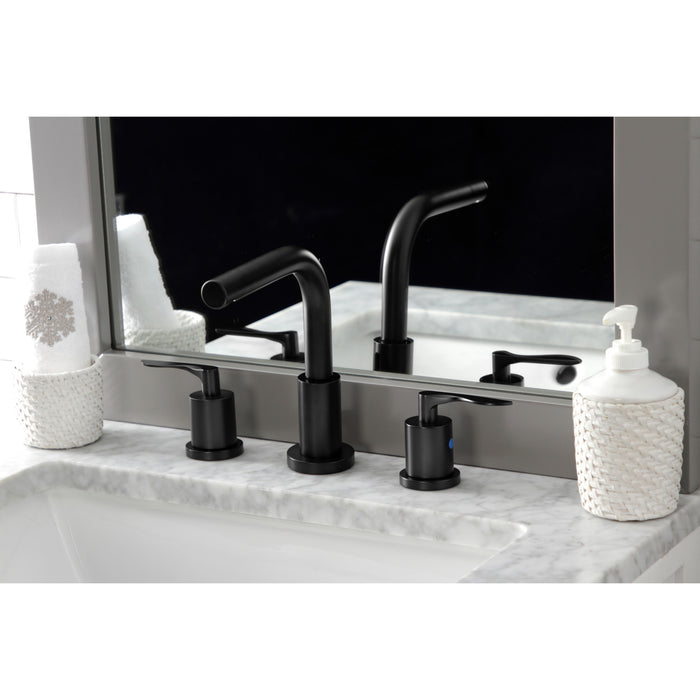 Kingston Tulare FSC8950SVL - Serena Two-Handle 3-Hole Deck Mount Widespread Bathroom Faucet with Brass Pop-Up, Matte Black