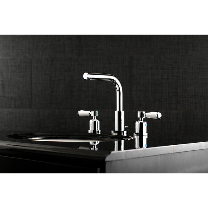 Kingston Tulare FSC8951DPL - Paris Two-Handle 3-Hole Deck Mount Widespread Bathroom Faucet with Brass Pop-Up, Polished Chrome